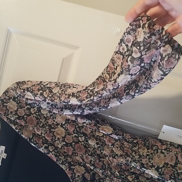 Anna Sui Black and Pink Floral Midi Dress - Picture 5 of 12